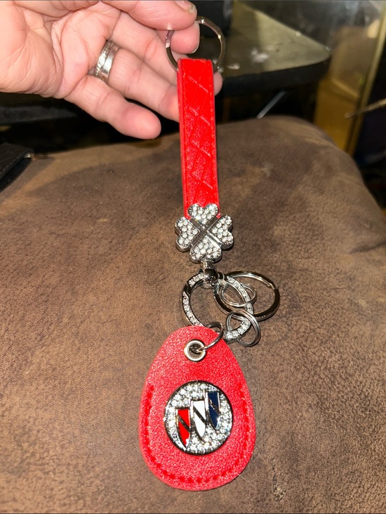 Buick Accessories - Red leather Buick keychain with crystal accents